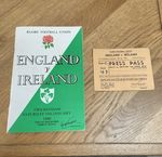 RUGBY PROGRAMME 1980 ENGLAND V IRELAND & Press Pass Match Ticket