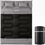 Outsunny Double Sleeping Bag with 2 Pillows, 220 x 160cm Sleeping Bag Grey