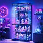 Glass Display Cabinet with RGB Lights, Lockable Curio Cabinets for Collectibles