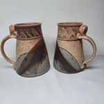 2 Rare VTG NY c1970s Signed SALLY SILBERBERG Mug Functional Studio Stoneware