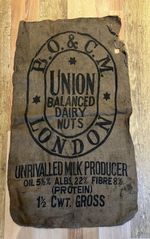 Vintage Hessian Sack UNION BALANCED DAIRY NUTS London Grain Feed Bag RusticDecor