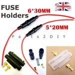 In Line 5x20mm/6x30mm DIY Fuse Holder Cable Wire Splash Proof Glass AGC UK