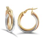 9ct Gold Creole Hoop Earrings Tri-Colour Russian Wedding Ring Earrings 20mm