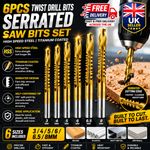 6PCS Twist Drill Bits High Speed Steel Titanium Coated Serrated Saw Bits Set NEW