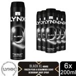 Lynx XL Black 48H Fresh Frozen Pear & Cedarwood Scent Body Spray Deo, 6x200ml