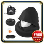 Travel Neck Pillow with Hood Memory Foam Support Adjustable Fit