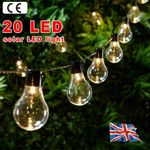 Solar Retro Bulb String Lights Outdoor Garden Fairy Lights 20LED Warm White