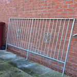 Grey Metal Fence Railing Panels with Decorative Scroll Design