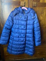 Benetton Blue Hooded Puffer Coat 8-9 Years Nylon Zip Casual Winter