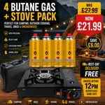4x Butane Gas + Portable Camping Outdoor Cooker Stove Single Burner Cooking