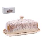 Stoneware Butter Dish with Lid Rectangular Reactive Glaze Finish Butter Keeper
