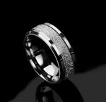 Mens Meteorite Inlay Ring Titanium Steel Wedding Band 8mm Silver Fashion