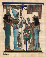 Egyptian Papyrus Painting -  Isis, Nephthys, Osiris and Nefertari - 20cm x 30cm