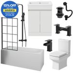 Complete Bathroom Suite Black Bath Shower Screen Vanity Basin Toilet Taps 1700mm