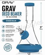 GRAV Deco Beaker Glass Water Pipe w/ Silicone Ocean Blue 9in x 4.75in