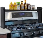 MyGift 33in Stove Top Spice Rack Rustic Burnt Solid Wood Industrial Black Metal