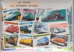 25 DIFFERENT TRAIN STAMPS GOOD QUALITY THEMATIC PACKET.