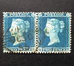 Queen Victoria 2d Blue Pair SG.34 Pl.5 Used Green Dated Dublin Pmk. 1855 VF