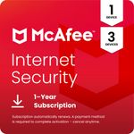 McAfee Internet Security Antivirus 2026 1, 3 Device 1 Year Auto-Renewal Digital
