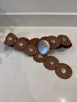 Vtg Moroccan Leather Disc Belt Boho Concho Medallion Statement Western 106cm