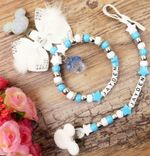 Set of 2 Personalised stunning mickey mouse dummy clip + Pram charm in blue boys