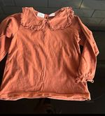 ZARA Girls brown Solid Ruffle Collar Long Sleeve Basic Top 2-3 Years