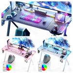 Gaming Desk With LED Lights Carbon Fiber Surface Cup Holder,Headphone Hook 120cm