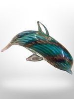 Large Green &Gold Infused MURANO Art Glass Bottlenose DOLPHIN 860g L23xH12xW11cm
