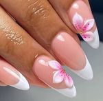 24pcs Almond 3d Gel Flower White French Tip Press On Nails Fit Perfectly Nails