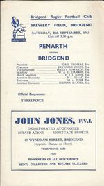Bridgend v Penarth 28 Sep 1963 RUGBY PROGRAMME