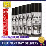 6x 151 Plastic Black Spray Paint Gloss Aerosol Interior Exterior Metal Wood 400m