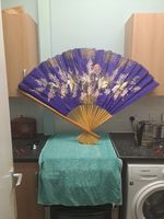 Vintage Large Hand Painted Asian Fan Hanging Wall Decor Fan 