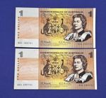 Australia Coombs Randall $1 Dollar Notes Consec Pair CoA R72 QEII AGG 289791/92