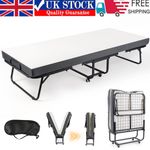 Portable Fold Up Rollaway Guest Bed with 10cm Memory Foam Mattress and Wheels UK