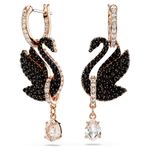 New Authentic Swan drop earrings Swan, Black, Rose gold-tone plated 5678047