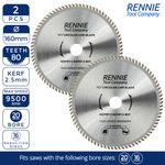 2 x 160mm x 80T TCT Circular Wood Saw Blade For Trend Makita Dewalt Festool TS55