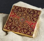 Vintage Stratton Compact Dual Mirror Red Enamel Ornate Square England