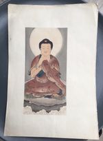 Shakyamuni ANTIQUE  Wu Tao Tsu hand coloured Woodblock Print hidden MUDRA C19th