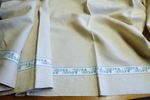 UNUSED VINTAGE FRENCH PURE LINEN SHEET WITH RIBBON DECORATION
