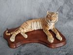 Beautiful Vintage Tiger Figurine On Wooden Stand