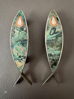vintage Los Castillo 'fish' handles/pulls; pair in silver, metals and stone