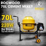 Cement Mixer Electric 70L Litre 220W Concrete RocwooD Drum Mortar Plaster