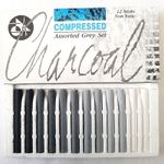 12 Set Jakar Compressed Charcoal Black Grey & White Artist Pastels Sketching Art