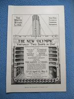 1913  Advertisement For "White Star Line" "The New Olympic", Cross Section View