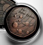 OUR SOLAR SYSTEM Antique Bronze Commemorative Coin in Capsule. Sun/Moon/Earth