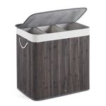 Mondeer Laundry Basket with Lid 150L 3 Compartments 60 x 40 x 61cm Grey/Natural