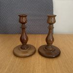 Wooden Candlesticks Hand Turned Vintage Wood Treen Set Of 2 10x16cm 2cm Hole