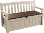 Keter Eden Bench Outdoor Storage Box Garden Furniture, Beige and Brown, 140 x 60