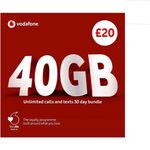 Affordable Vodafone SIM Card - 40GB with Unlimited Calls & Texts for 30 Days