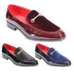 Men's Patent Leather & Velvet Upper Party Loafer Gold Buckle Dress Wedding Shoes